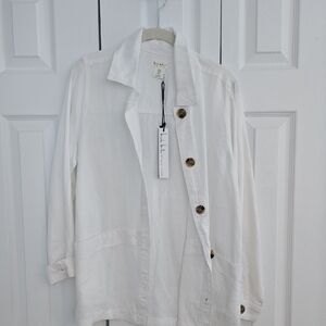 Nicole Miller White Button-Front Linen Jacket